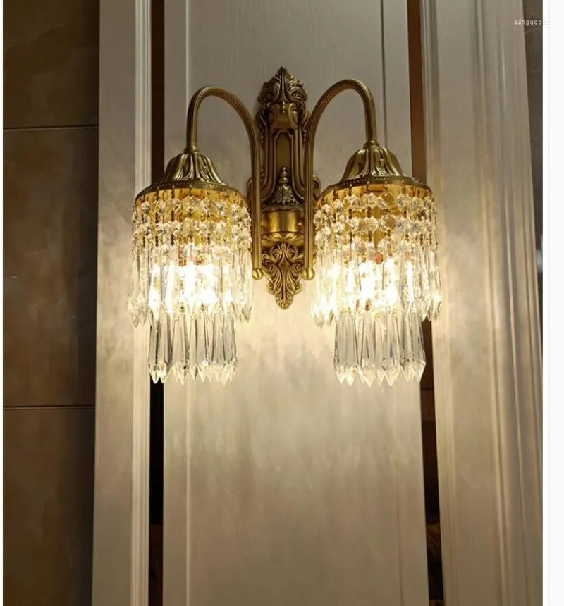 Wall Lamp Copper Crystal Sconce 1arm 2arms European Style Creative Lights In Stairs Hallway Living Room Bedside Lamps