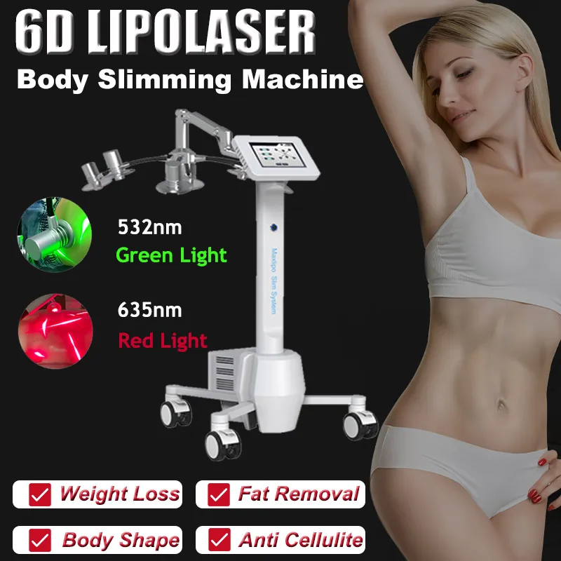 Novo 6D LIPO Laser Slimming Machine Perda de peso Remoção de gordura Redução de celulite Corpo Firmming Screen Touch Screen não invasivo Equipamento de beleza Salão Uso doméstico