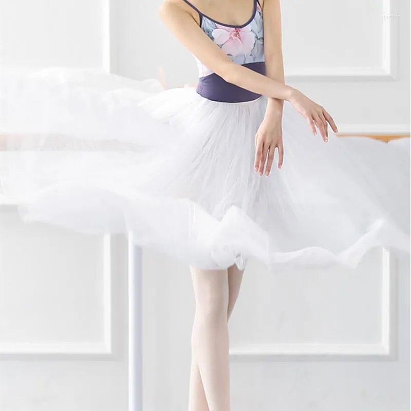 Stage Wear The Back Bow Four-layer Long Gaze Jupe Ballet pour les uniformes de danse des femmes adultes