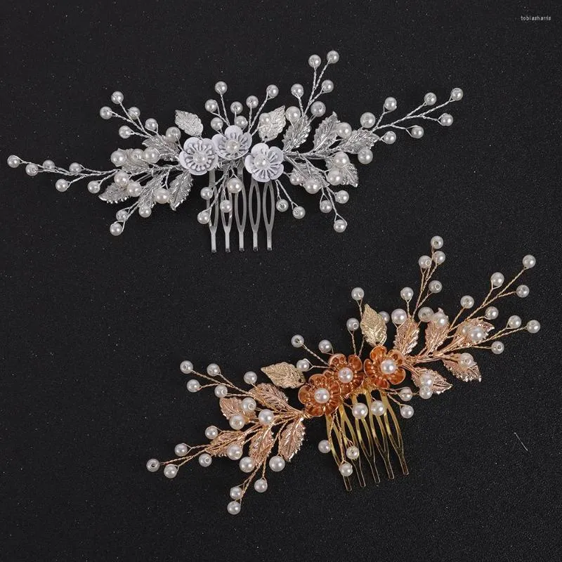 Headpieces Vintage Gold Silver Leaves Pearls Bridal Hair Comb Prom Classical Women Ornaments Wedding Headdress For Bride