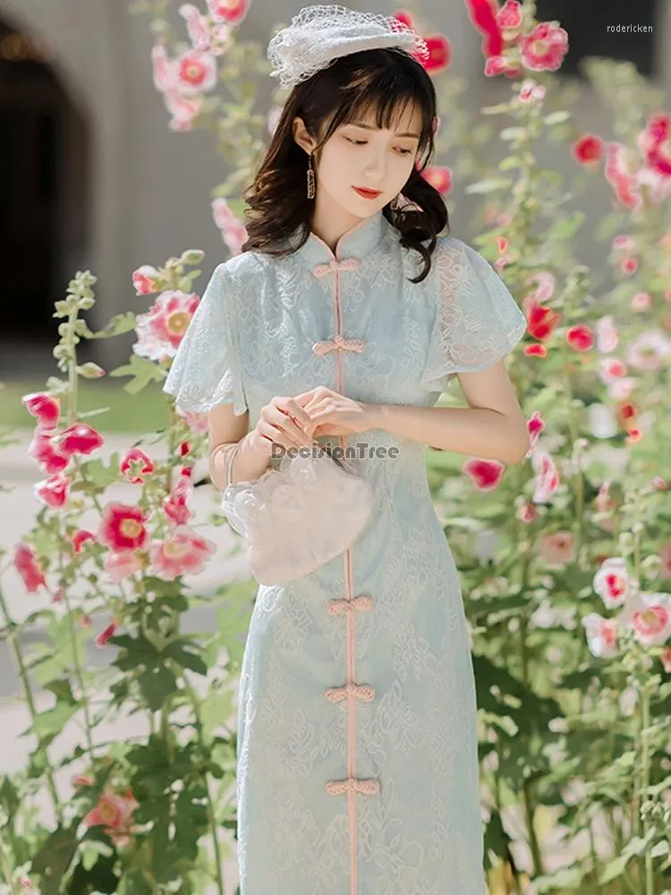 Roupas étnicas 2022 Mulheres de renda Cheongsam Vestido de festa de noite de noiva asiático Vestido de vestido de malha de baile formal Elegante Oriental