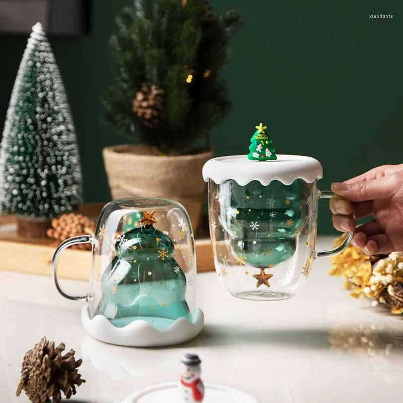 マグカップ二重層ガラス耐熱マグコーヒーウォーターカップハンドル覆われたクリスマスギフトパーティーの装飾装飾