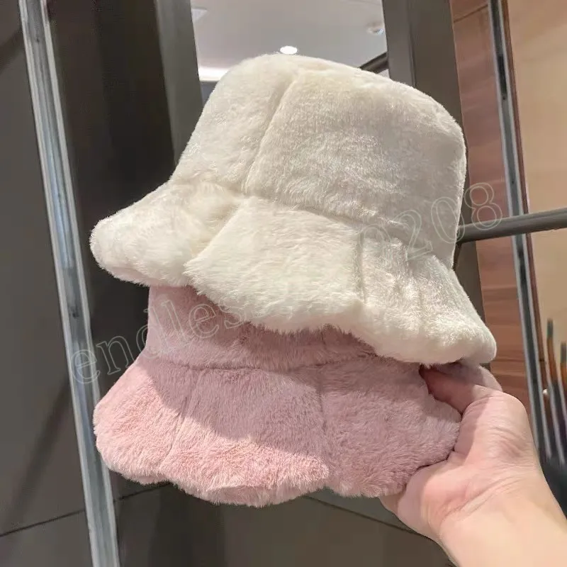 Doux à volants doux seau chapeau en peluche hiver chaud pêcheur chapeau femmes filles en plein air Panama décontracté casquettes chapeaux