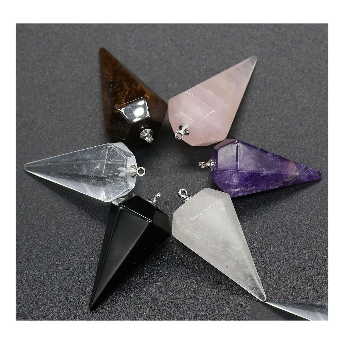 Arts and Crafts Natural Stone Charms Cone Pendum Wiselant Rose kwarc uzdrawianie Reiki Crystal For DIY Naszyjniki Kobiety moda J DH04L