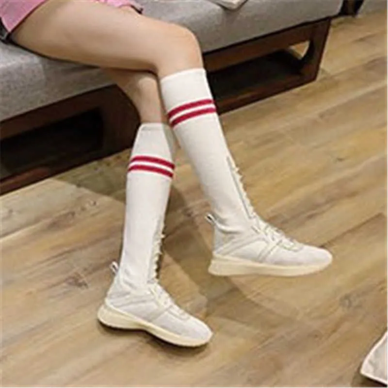 Knee-high Socks Shoes Female Spring New Breathable Casual Elastic Inside High Socks Boots 111023