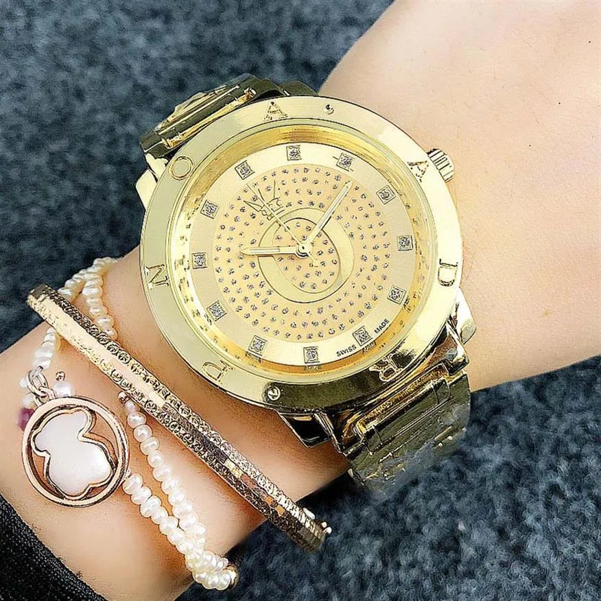 Orologio da polso di moda femminile femminile in stile cristallo in acciaio metallo band quarzo orologio da polso p21270r