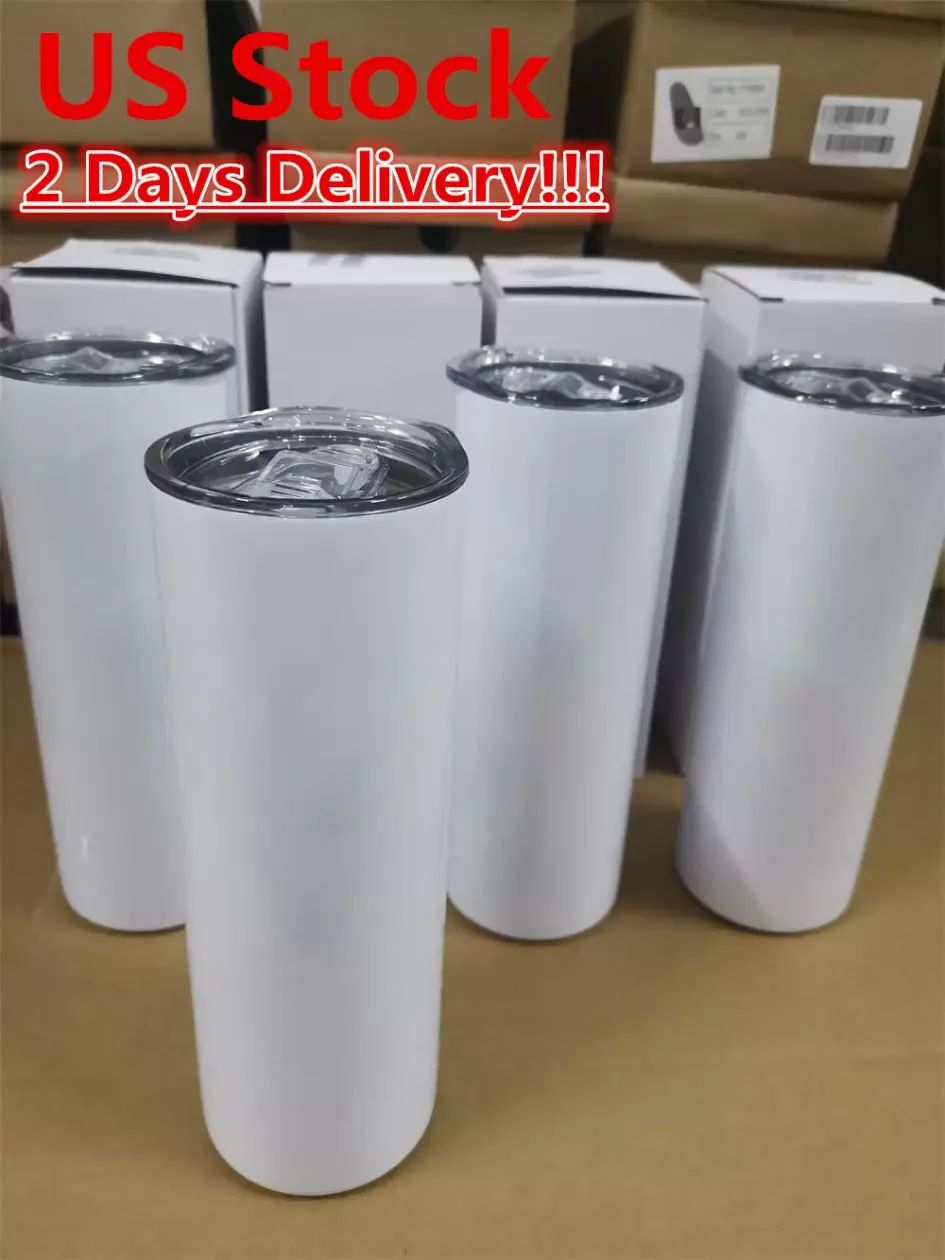 US 2 Days Delivery 50pcs/Carton Water Bottles Sublimation Blanks Straight Tumbler 20oz Stainless Steel Double Wall Insulated Slim Mugs Cup with Lid and Straw ss1215