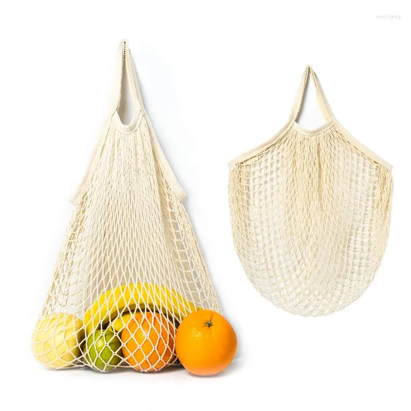 Storage Bags Reusable Cotton Mesh Tote Bag Eco-friendly Beige Vegetable Fruit Net Portable Grocery Shopping