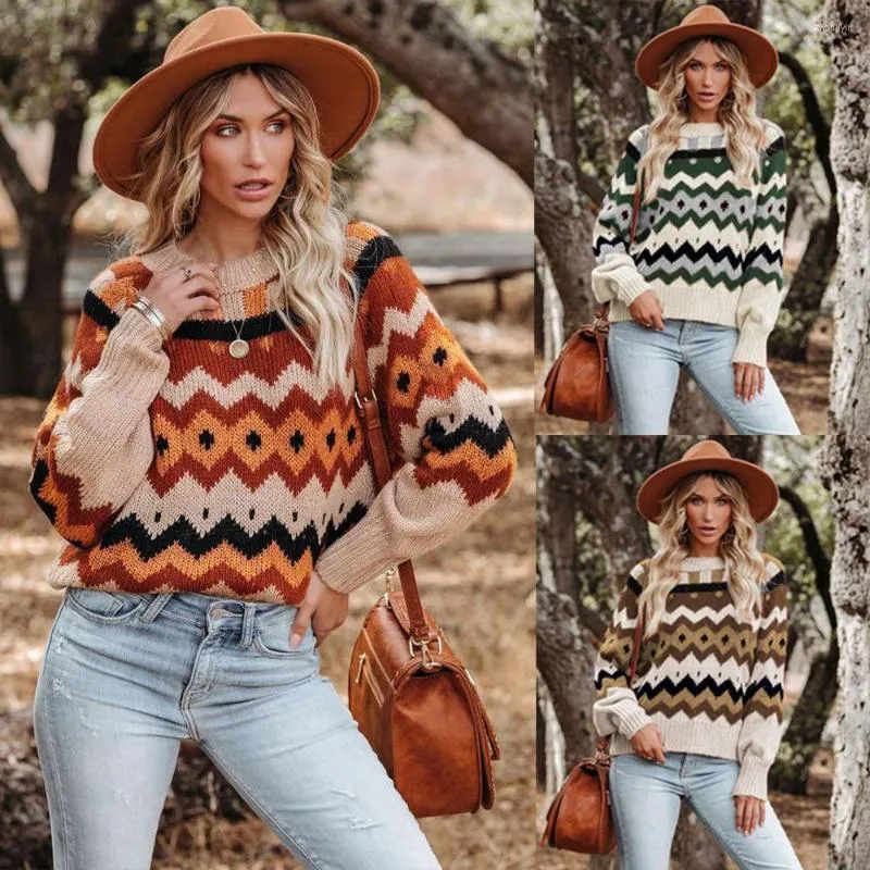 Women's Vests 2022 Autumn And Winter Women's Fashion Round Neck Large Rhombus Knit Sweater