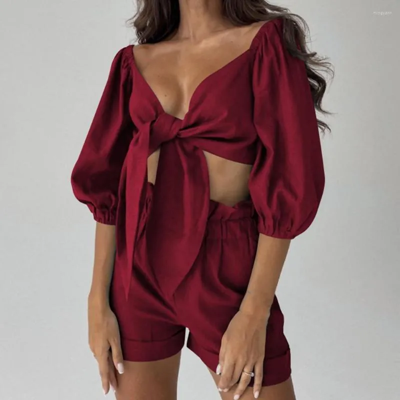 Survêtements pour femmes Hauts pour femmes Shorts Costume Couleur unie Épaules dénudées Dos nu Lâche Type Haut court Cardigan Jambe large Débardeur Femme Vêtements