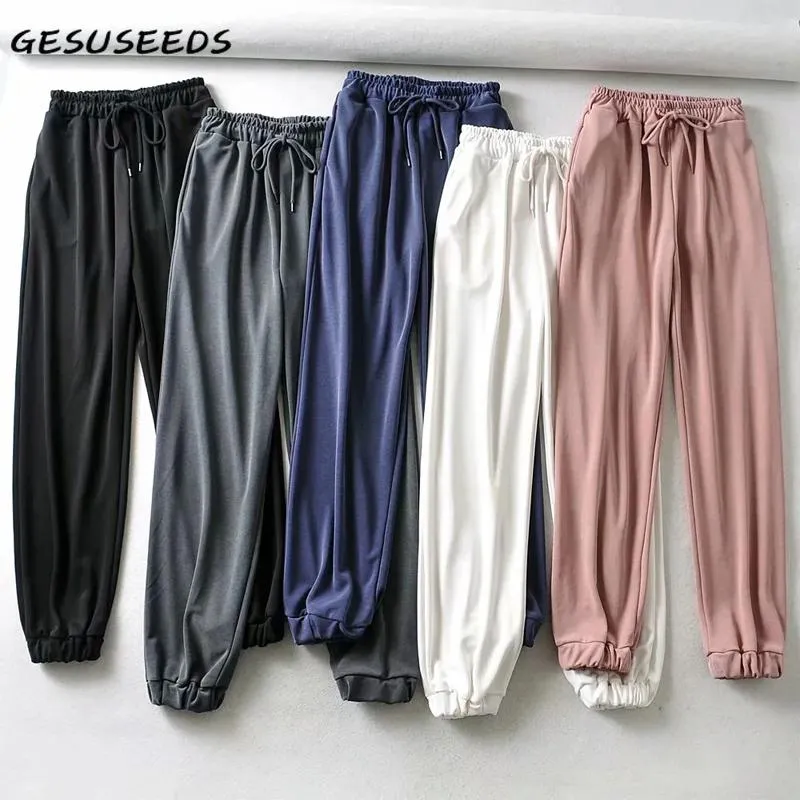 Frauen Hosen Casual Frauen 2022 Vintage Jogginghose Weiß Schwarz Hohe Taille Hosen Jogger Koreanische Baggy Rosa Frühling Capris