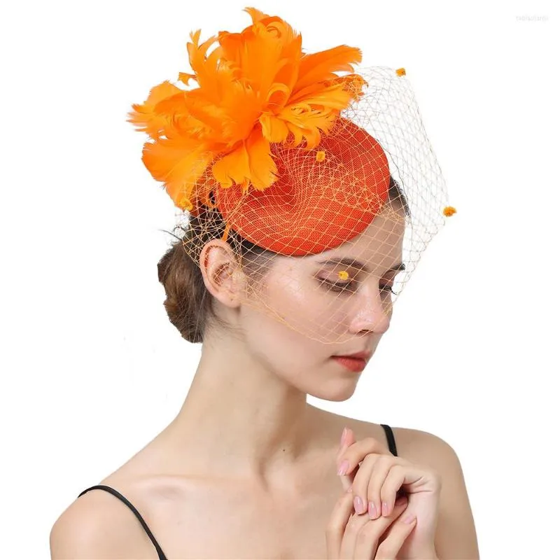 Headpieces Brud Mesh Fascinators For Women EleGannt Hair Acccessories slöjor Party Hat Fancy Feather Flower Headpiece Wedding Net Headwear