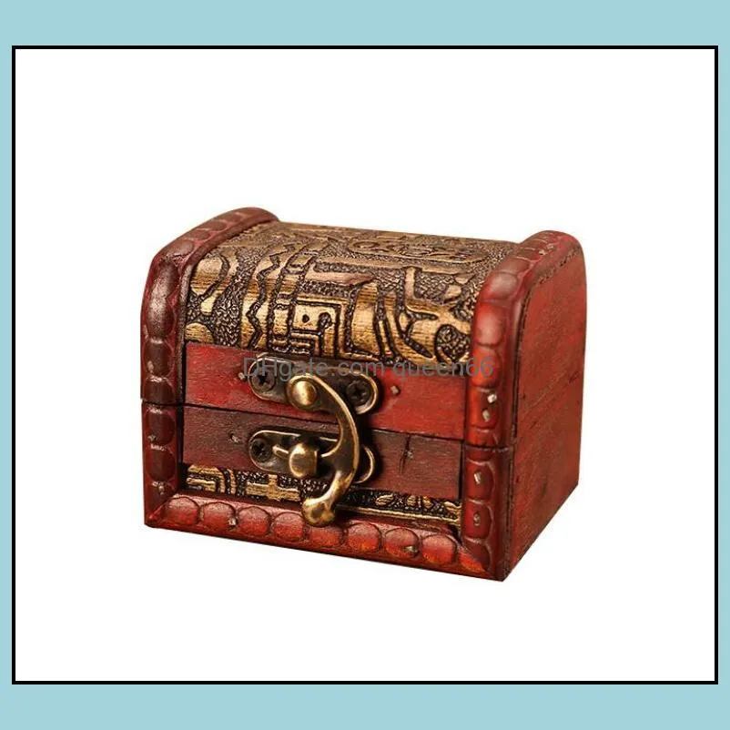Pudełka z biżuterią Vintage Box Organizer Storage Case Mini Wood Flower Pattern Metalowy pojemnik Ręcznie robiony drewniany mały Drop Delivery Packag Otsfm