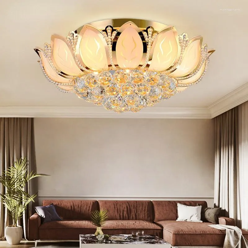 Plafonniers fleur de Lotus lumière moderne avec abat-jour en verre lampe dorée pour salon chambre lampara De Techo Abajur