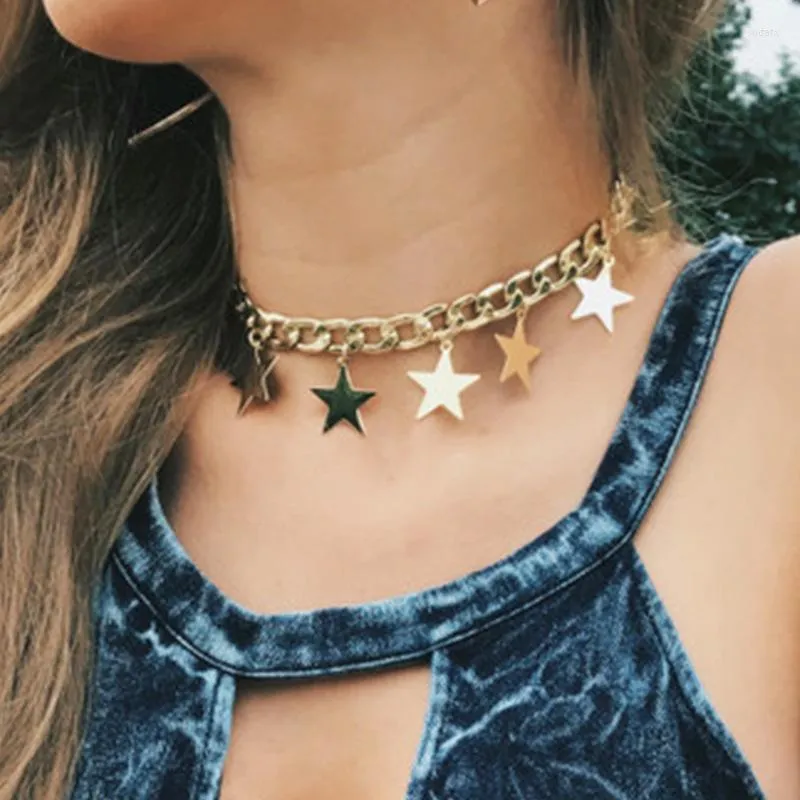 Chains Light Luxury All-match Street Shooting Necklace Copper Five-pointed Star Pendant Ins Personality Sweater Chain Gift