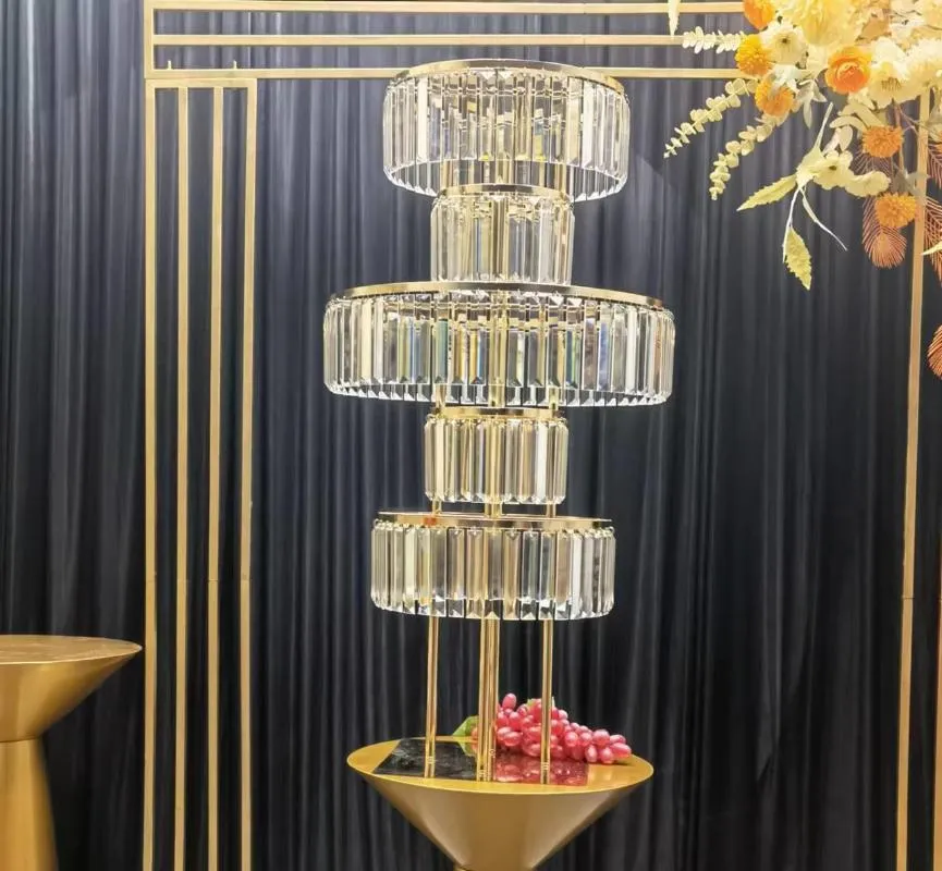 Украшение вечеринки 5pcs в стиле Crystal Flower Rack Rack Gold Arch Stand Hard Lead Свадебная центральная часть для мероприятия