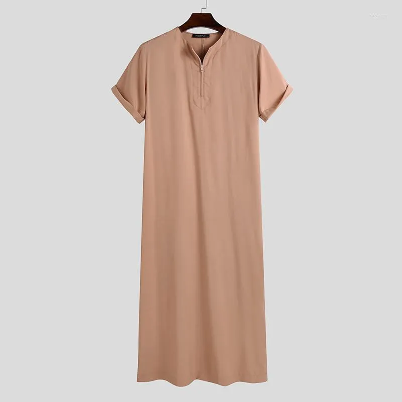 エスニック服男性イスラム教徒カフタン半袖ソリッド O ネック Jubba トーブアバヤ中東ドバイサウジアラビアイスラムメンズローブ