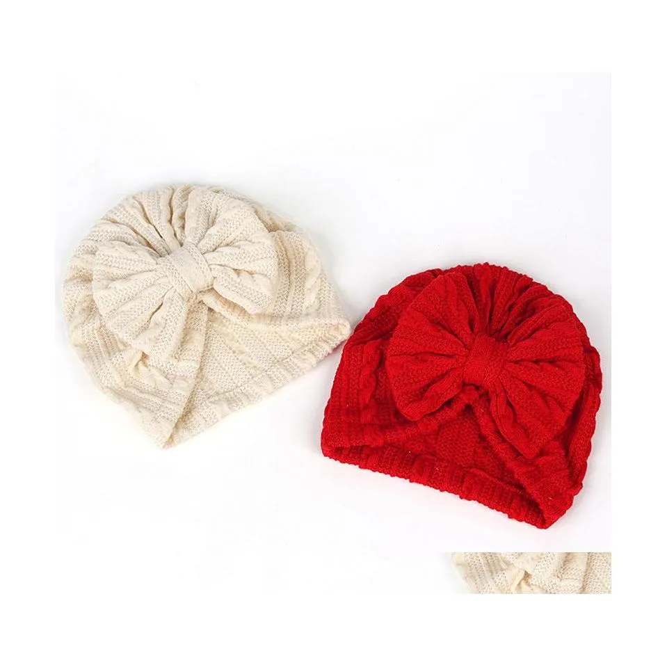 Beanie/Skull Caps Born Baby Solid Color Kids Spring Autumn Beanie Hat Infant Bowknots Headwear Fashion Accessories Drop Delivery Hat Dhfxu