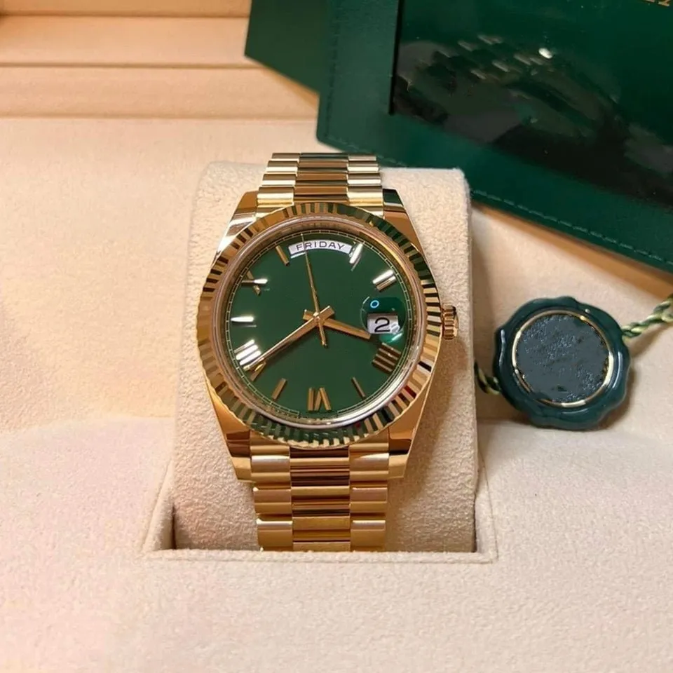 Luxury Fashion herrklocka 41mm dagdatum Ref.228238 grön Urtavla Toppkvalitet 18k guld Rostfritt stålband Automatisk mekanisk armbandsur present