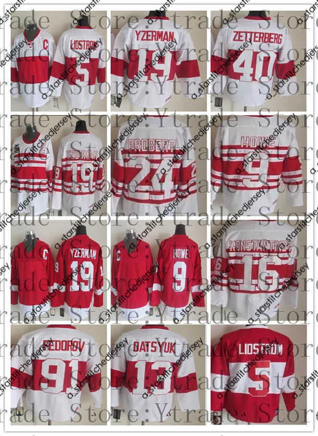 Хоккейные майки винтаж CCM Hockey 91 Sergei Fedorov 75th Jersey Gordie Howe Steve Yzerman 13 Pavel Datsyuk 5 Liclas Lidstrom 40 Henrik Zetterberg Retro Retro