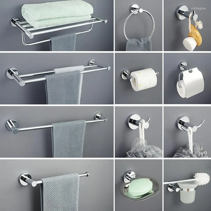 Set di accessori da bagno Porta asciugamani in acciaio inossidabile cromato Portasapone Appendiabiti da parete Rotolo di carta Portascopino Accessori per il bagno di casa