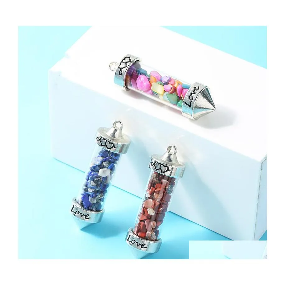 Arts et artisanat Jade Gravier Pierre Cône Amour Souhaitant Bouteille Charmes Pendentifs Pour Femmes Hommes Bijoux Fabrication Collier DIY Cadeaux Sports201 Dh5Ow