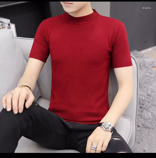 Men's Sweaters 2022 Men's Short Sleeve Knitted Tshirt Male Solid Color O Neck Slim Fit Pullover Sweater Tops M-3XL
