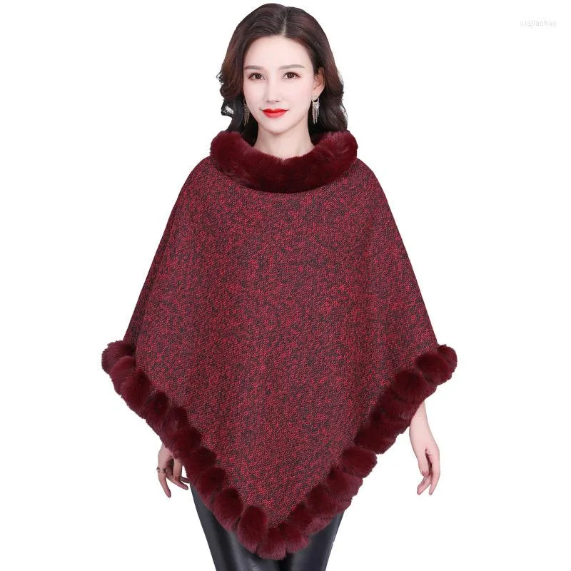 Manteau Cape Poncho en Faux Rex pour femme, épais et chaud, pull à la mode, automne-hiver, enveloppe, vêtements d'extérieur