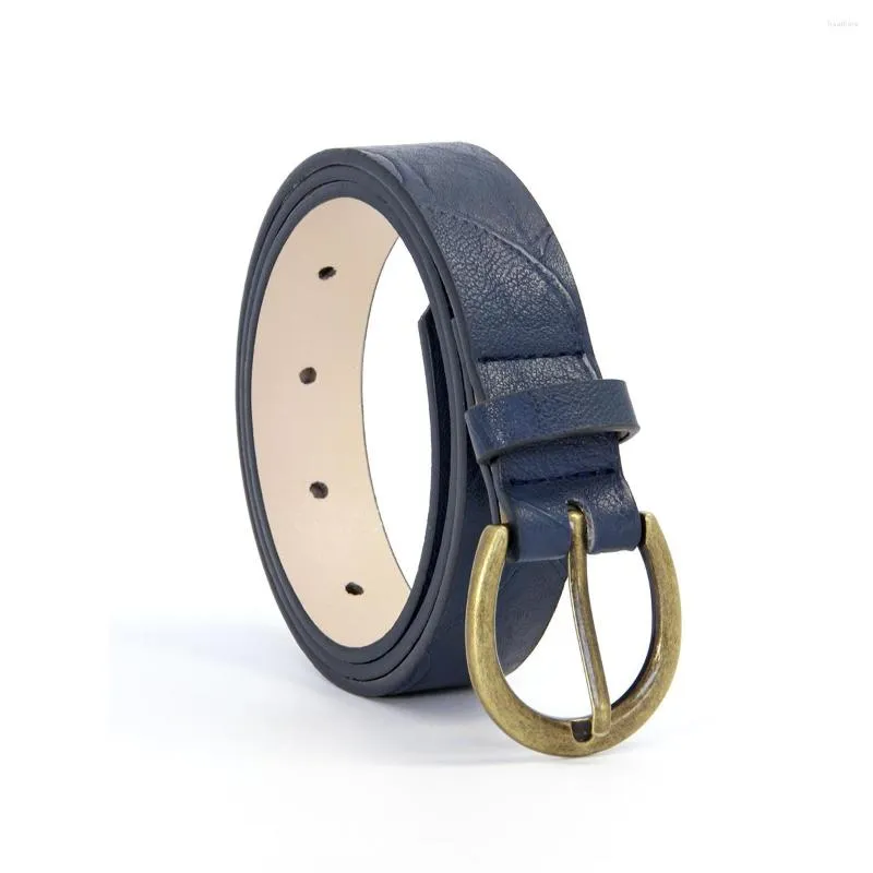 Bälten Elegant Navy Blue Black Brown Leather Women Belt Fashion Alloy Buckle Design för kvinnliga jeansrockar i vinter Casual Accessoarer