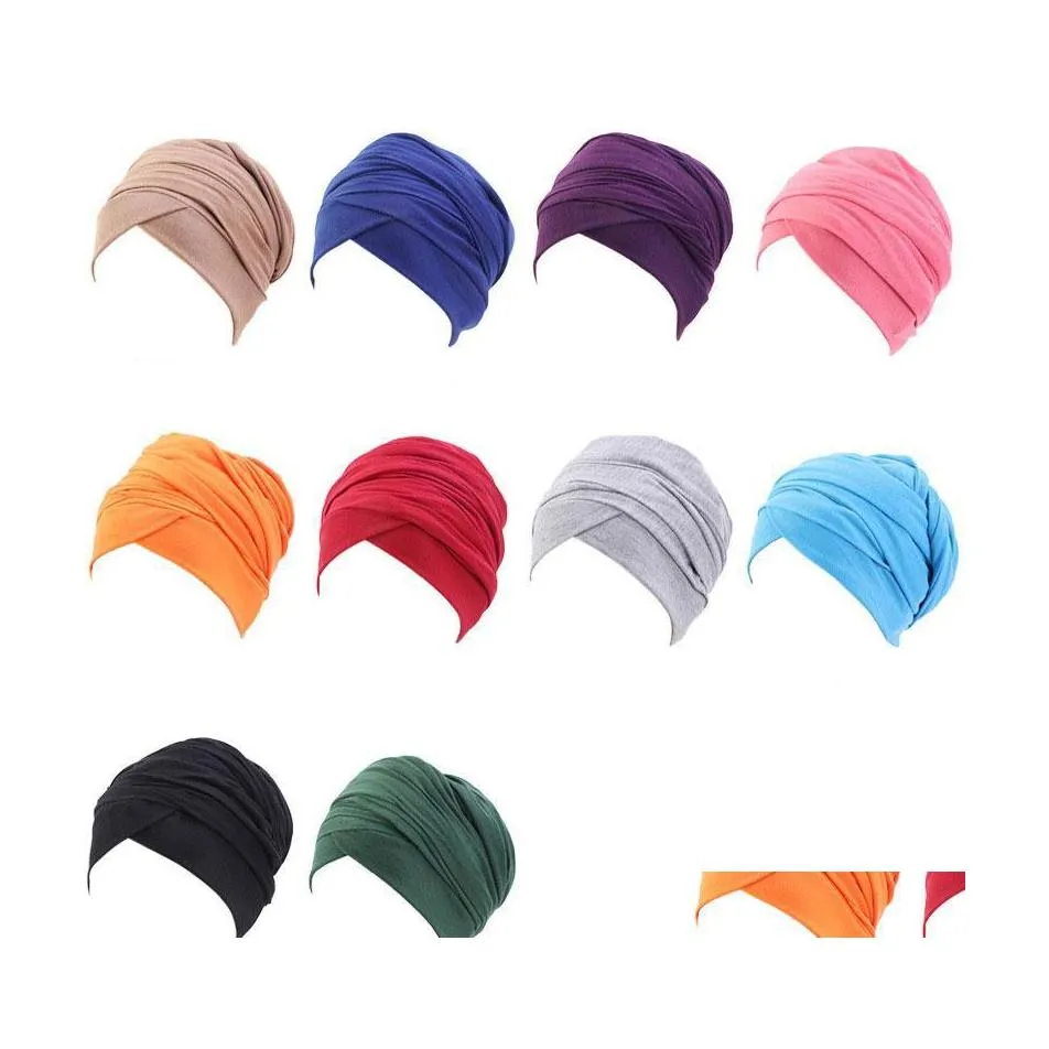 Beanie/Skull Caps Solid Color Cotton Women Lady Stretch Beanie Turban Girl Chemo Head Wrap Hat Hair Accessories Drop Delivery Fashio DHXL1