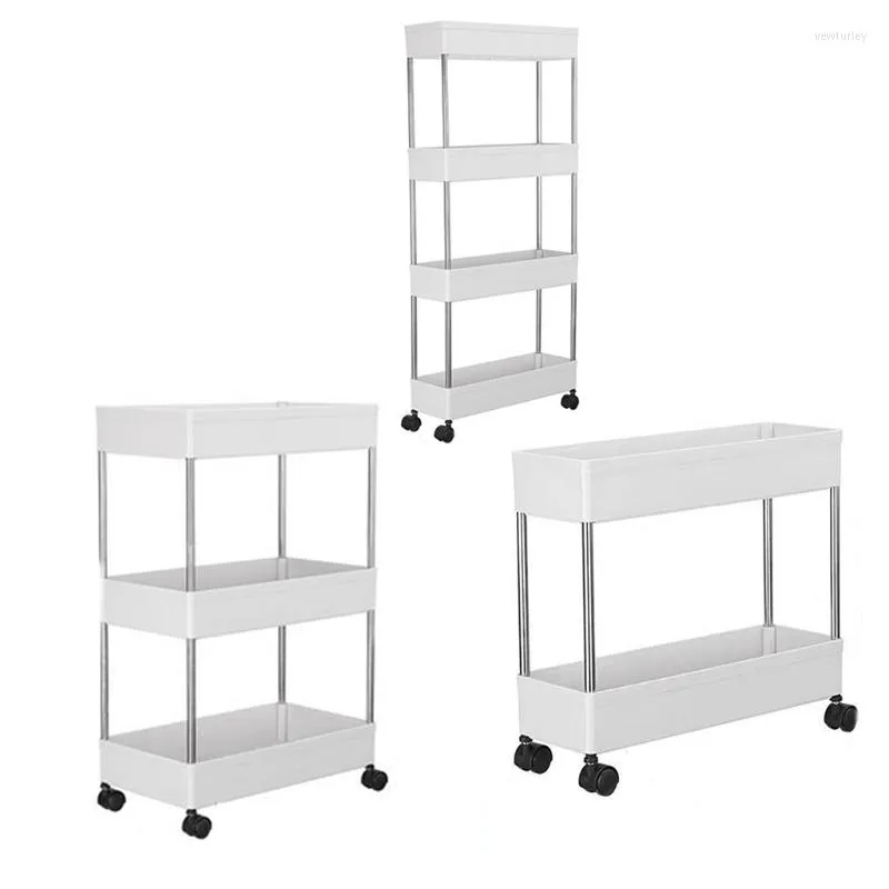 Hooks 2/3/4 Tier Rolling Utility Cart Storage Shelves With Roller Wheels Organizer Shelf For Kitchen Bathroom Office Living Room