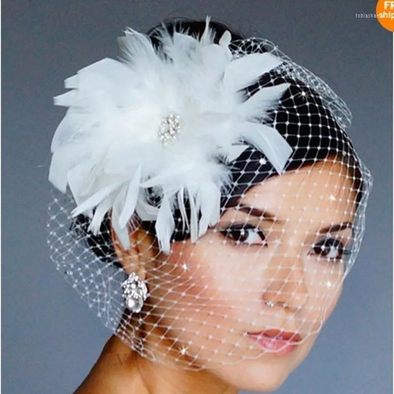 Headpieces Bridal Veils Arrival Tulle Wedding With Hand Made Feather Flower Rhinestones Birdcage For Accessories