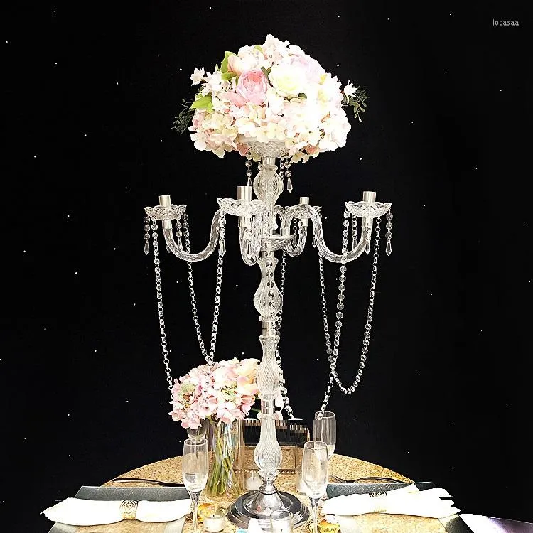 Decorazione per feste 2 pezzi 90 cm di altezza Candelabri in metallo a 5 bracci in acrilico con pendenti in cristallo Decorazione centrotavola portacandele per matrimoni