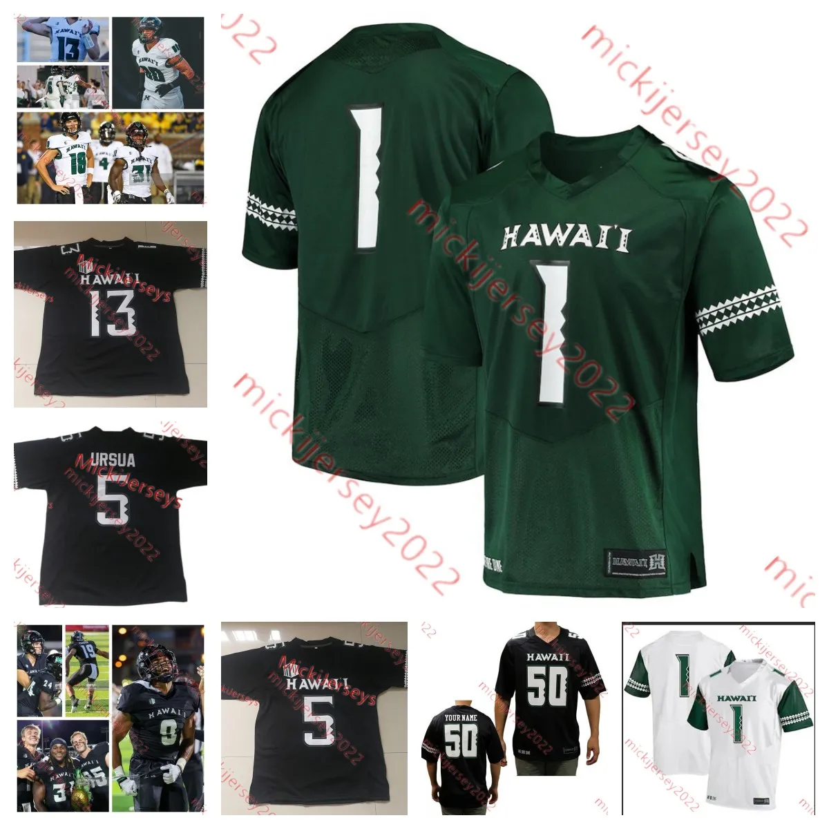 American College Football Wear Herren Jugend individuell genäht Hawaii Rainbow Warriors Football 7 Mataio Soli 8 Jojo Forest 9 Malik Hausman Kolby Wyatt Nalu Emerson Wynde