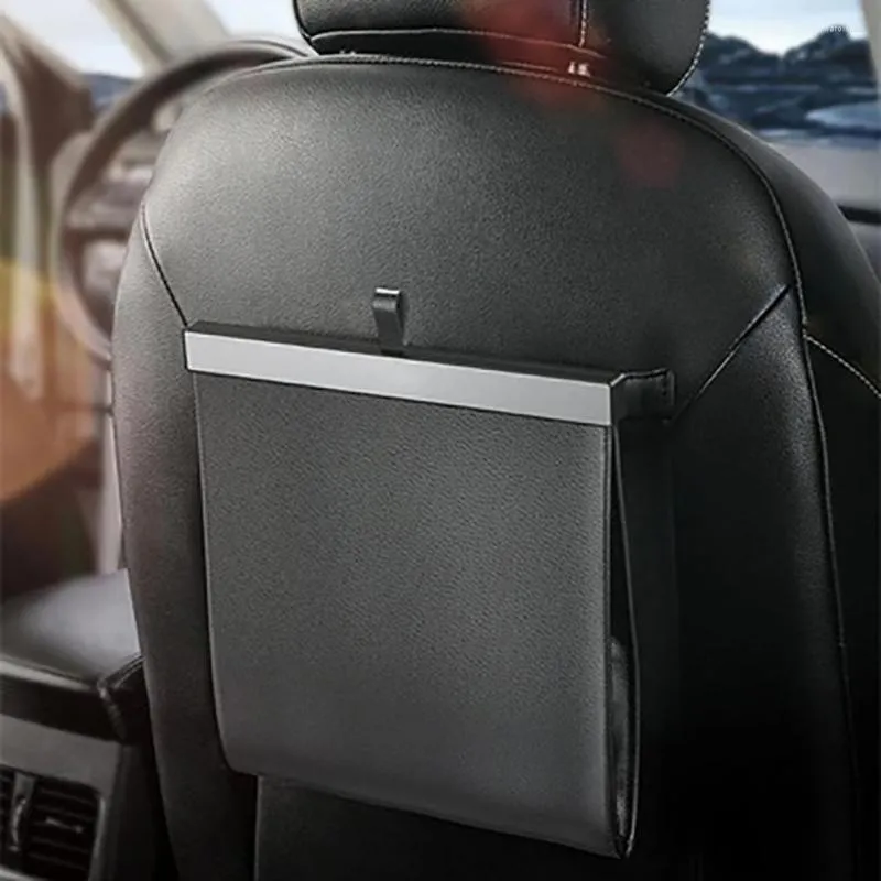 Interior Accessories 1Pcs Car Garbage Bag Waterproof Magnetic Adsorption Trash Can Back Seat Hanging Leather Storage Pocket Leak-proof Bins