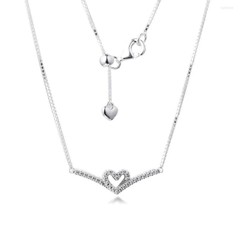 Kedjor Alla hj￤rtans dag Sparkling Wishbone Heart Collier Halsband 925 Sterling Silver Jewelry Chain Pendant Halsband f￶r kvinnor M￤n