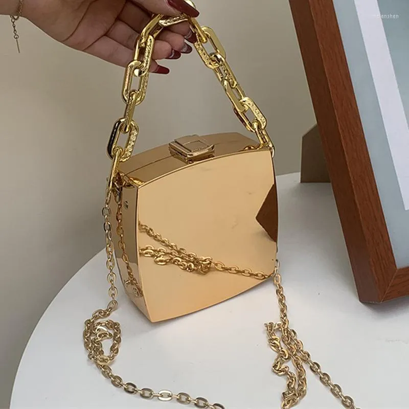 Evening Bags Luxury Gold Silver Box Design Party Clutch Bag 2022 Trend Designer Chain Shoulder Crossbody Mini Purses And Handbags