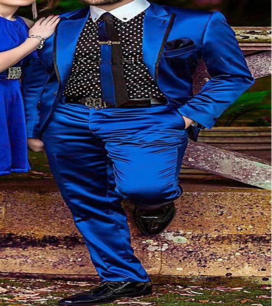 Anniebritney moda kraliyet mavisi saten erkekler takım elbise set balo yemeği partisi düğün smokin ince damat takım elbise özel parlak blazer pantolon5935137