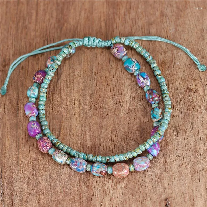 Braccialetti con ciondoli Diaspro viola blu boemo e perline Bracciale tibetano per le donne Pietre preziose regolabili Yoga Dropship di gioielli zingari