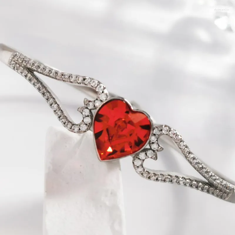 Bangle 11.11 Golden Women's Bracelet Made With Austrian Crystal For Girlfriend Valentine's Day Fashion Heart Bijoux Gift