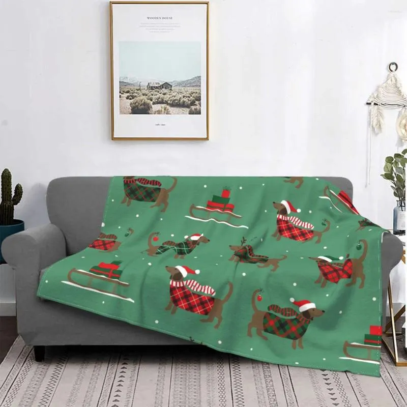 Blankets Christmas Sledges Duchshunds Snowflakes Blanket Cover Dog Lover Fleece Throw Home Couch Decoration Soft Warm Bedspreads