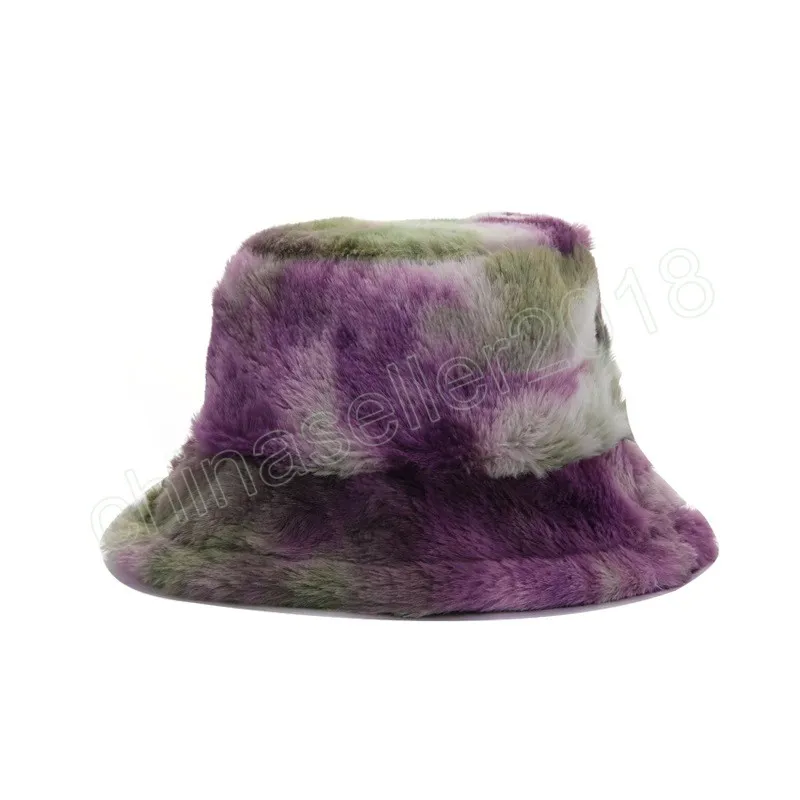 Cappello da pescatore in finta lana autunno inverno moda donna arcobaleno sfumato tie-dye peluche cappello da pescatore Panama caldo