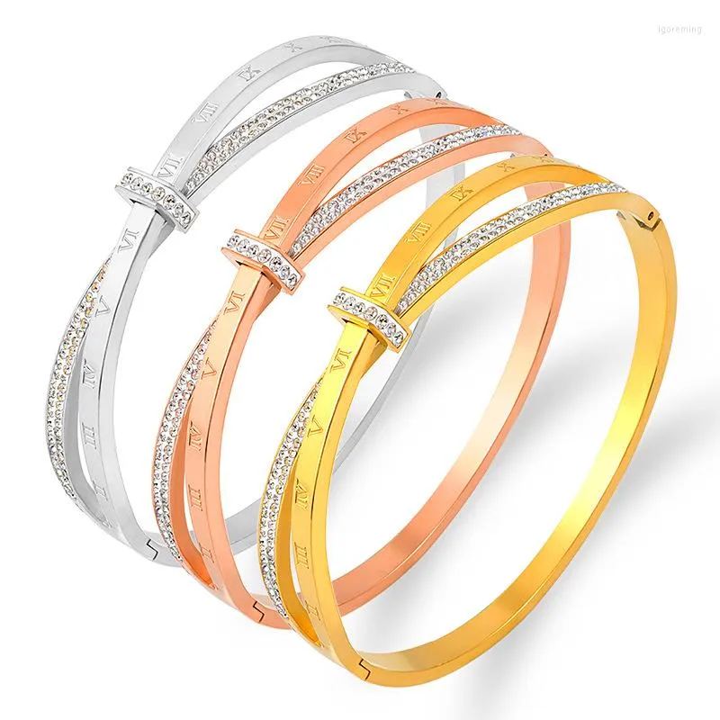 Bangle roestvrijstalen sieraden kristallen armbanden kruisen Romeinse cijfers voor vrouwen die van geschenken houden groothandel