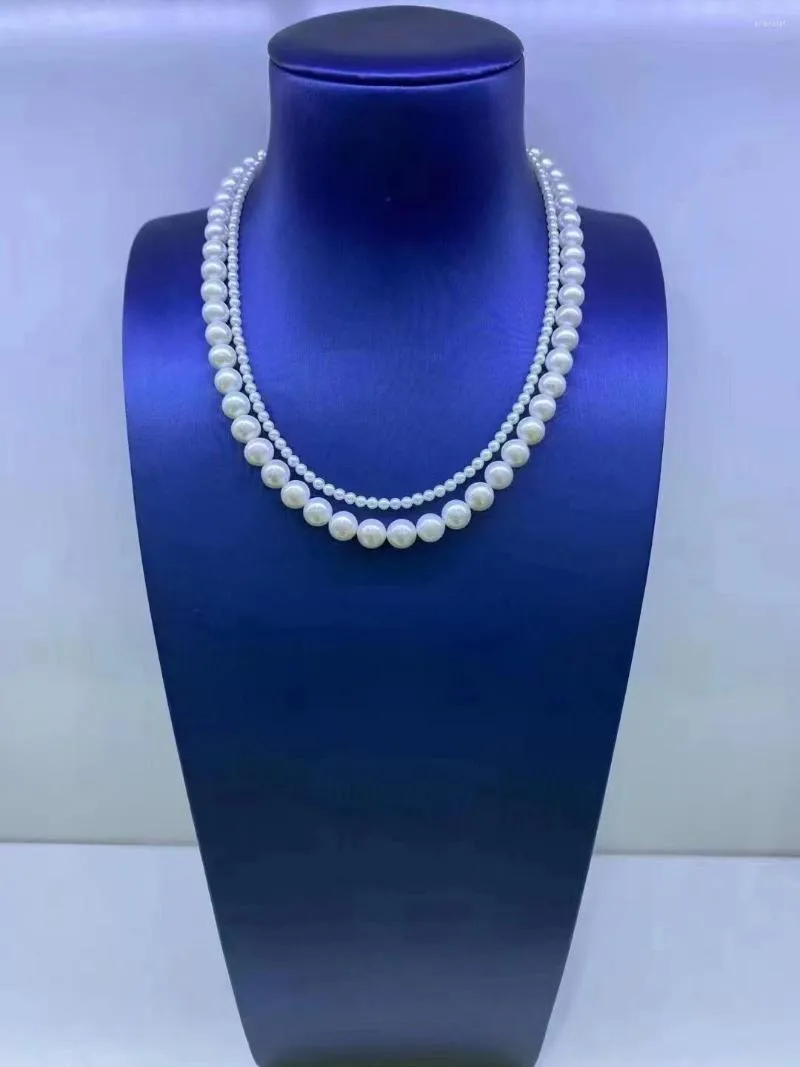 Chains High Chic Fresh Water 3-3.5mm And 6.5-7.5mm Two Layers White Genuine Pearls Necklaces For Women Holidays Presents