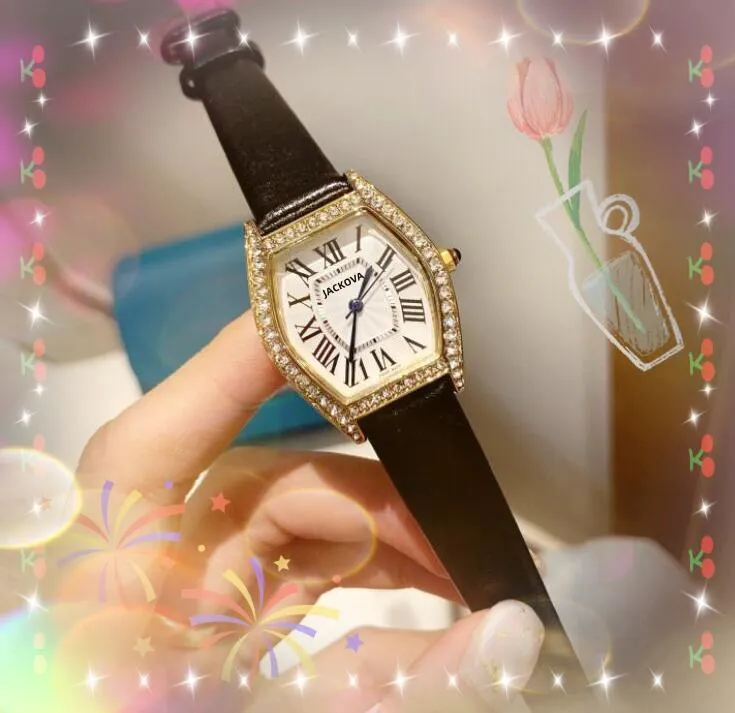 Moda lusso donna diamanti anello orologi tonneau quadrante forma cintura in pelle quarzo vetro zaffiro numeri romani orologio da polso femminile all'ingrosso