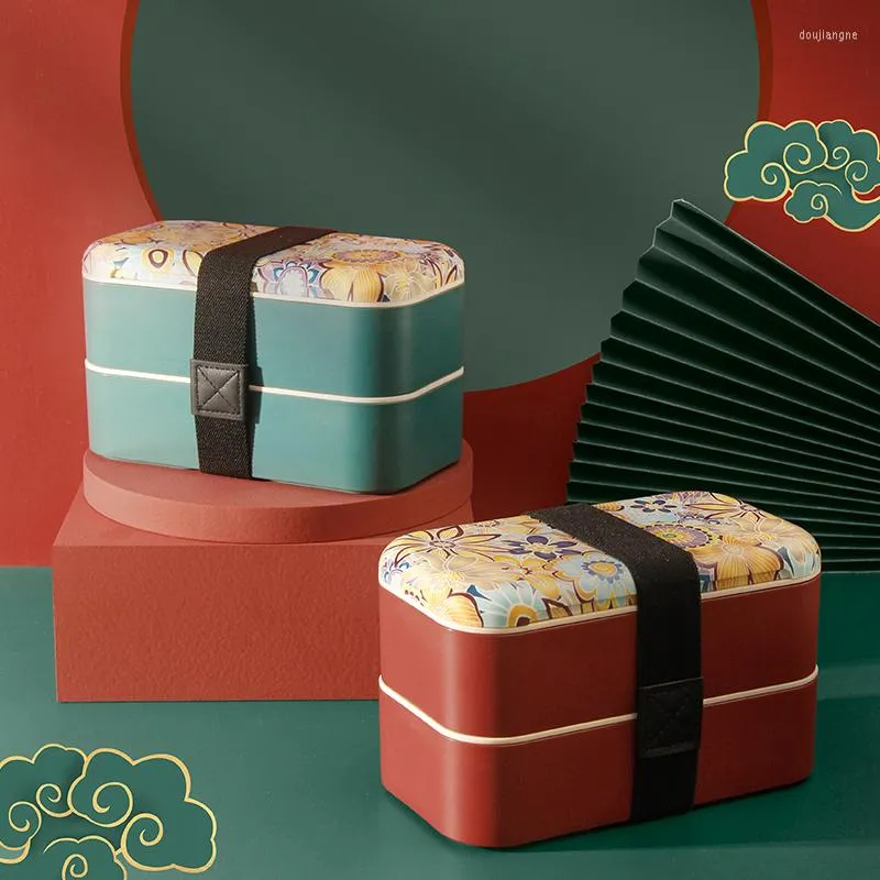 Dinnerware Sets Double-Layer Bento Lunch Box Chinese Microwave Oven Heated And Sealed Separate Kid's Office Students Portable.