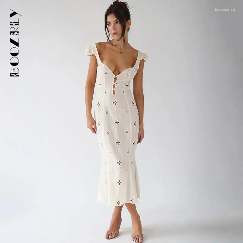 Casual Dresses BoozRey Jacquard Hollow Out Ärmelloses Kleid 2022 Sommer Blumenrock Süßes und süßes Maxikleid mit hoher Taille für Frauen