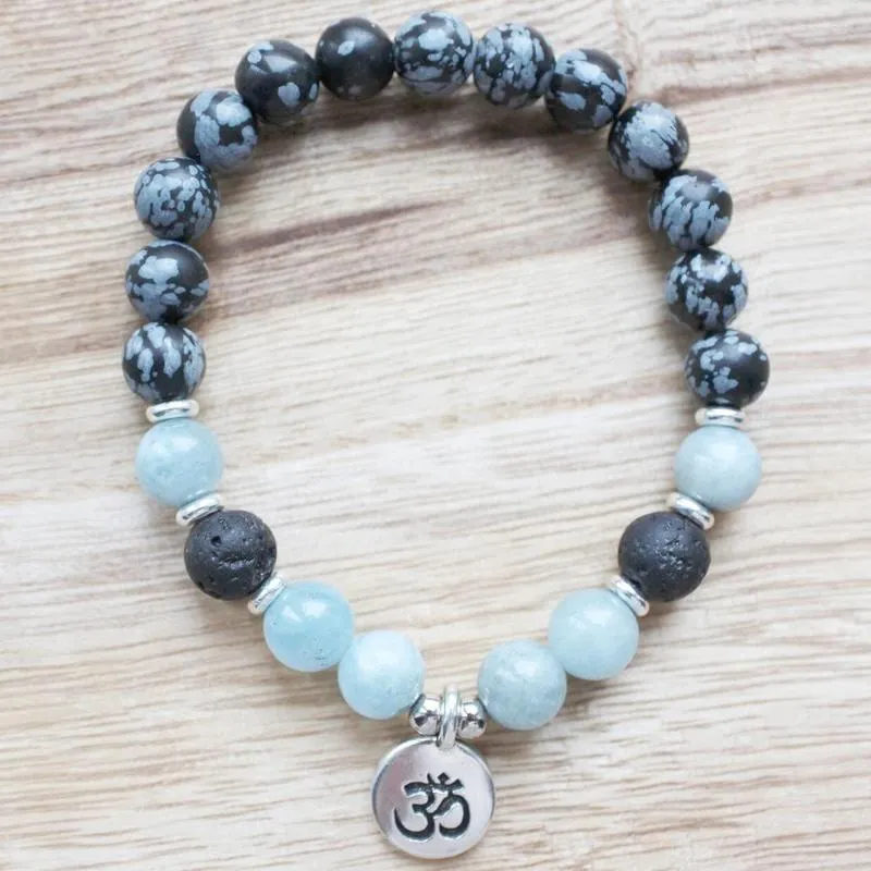 Link Bracelets MG1328 Design Snowflake Obsidian Jasper Bracelet Natural Lava Stone Energy Meditation Healing Crystals Jewelry