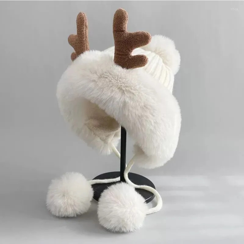 Cappellini da ciclismo Cappello Donna Autunno e inverno Simpatici palchi Palla per capelli Protezione per le orecchie Peluche Natale Ispessimento Cappellino Thunderbolt