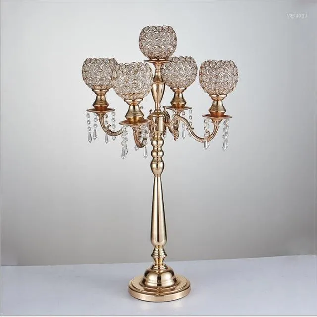 Dekoracja imprezy Crystal Candelabras 85 cm Wysokość 5-ramię świecy wisiorty ślubne Centrum świecznika